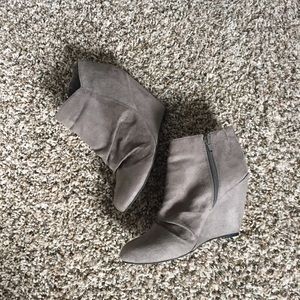 Grey wedge heel booties